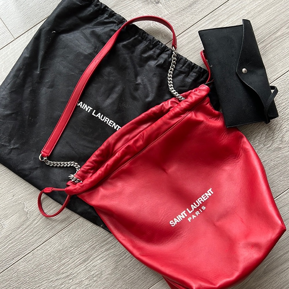 YSL Red Lambskin Teddy Medium Bag